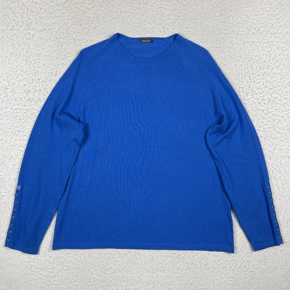 J.McLaughlin Knit Top Womens XL Blue Button Cuff Raglan Sleeve Crew Neck Sweater